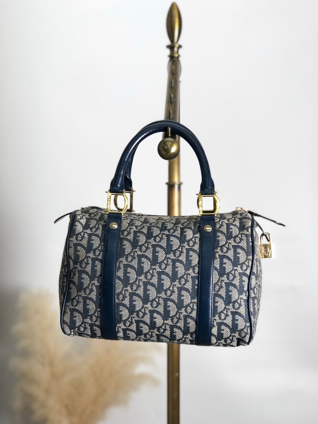 【日本直送二手包装】Christian Dior Trotter 手袋海军蓝提花迷你波士顿 8enpr3 - 手提包/手提袋 - 棉．麻 蓝色