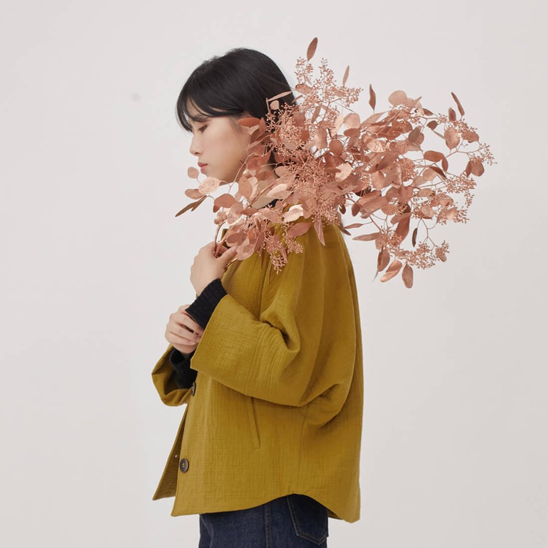 Anita 双层棉短版七分袖外套/芥黃 - 女装休闲/机能外套 - 棉 黄色