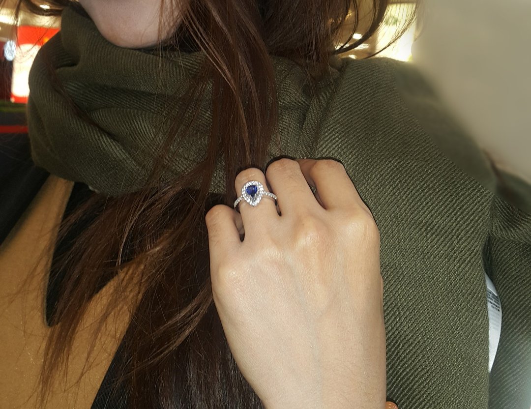 0.45 Ct Natural Blue Sapphire Engaement Ring , 925 Sterling silver,Gift for her - 戒指 - 其他金属 咖啡色