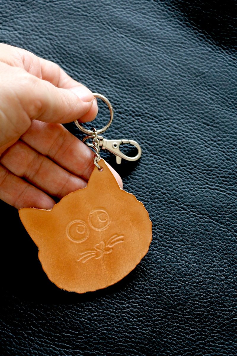 猫咪造型皮革钥匙圈 – 可爱又有意义的小礼物 - 钥匙链/钥匙包 - 真皮 咖啡色