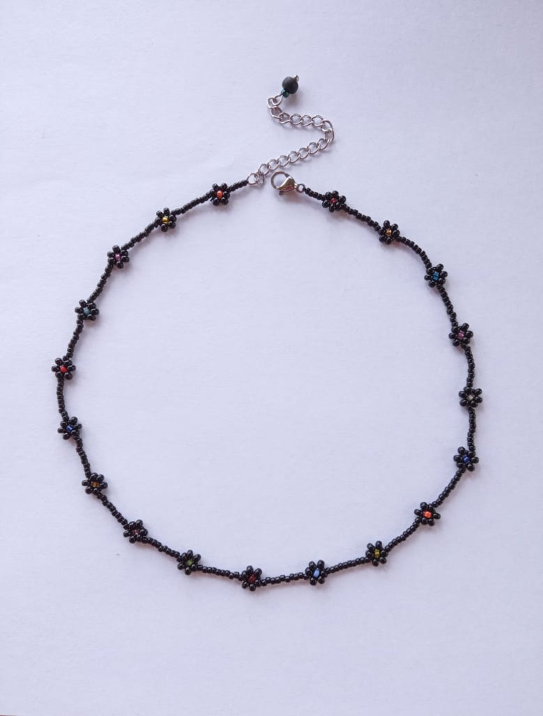 Black beaded necklace, dark flower choker, aesthetic jewelry - 项链 - 玻璃 黑色
