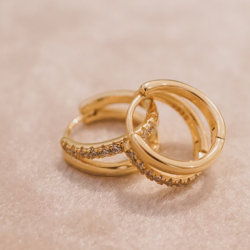 闪闪错觉双圈耳环 925银 14K金 抗过敏 可戴洗澡 不掉色 女生 - 耳环/耳夹 - 纯银 多色