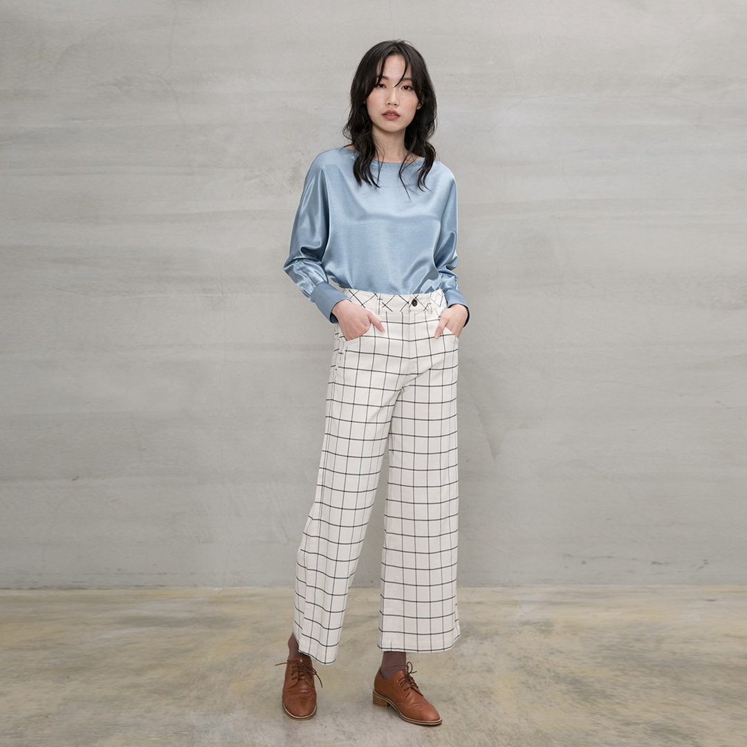 艺文感知格纹宽裤 Intellectual Hipster Check Pants - 女装长裤 - 其他人造纤维 多色