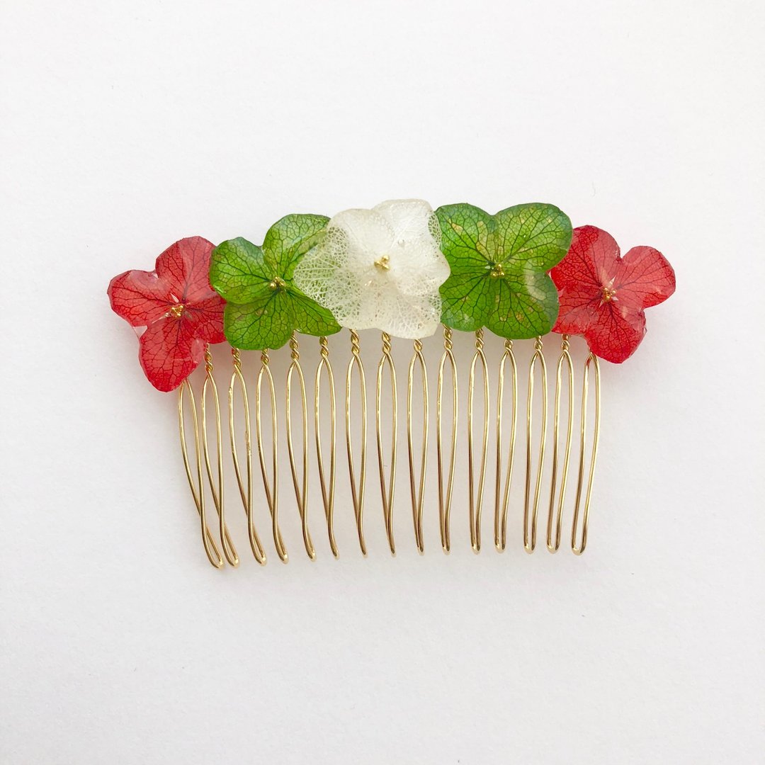 Hydrangea's Hair Comb*Christmas* - 发饰 - 植物．花 红色