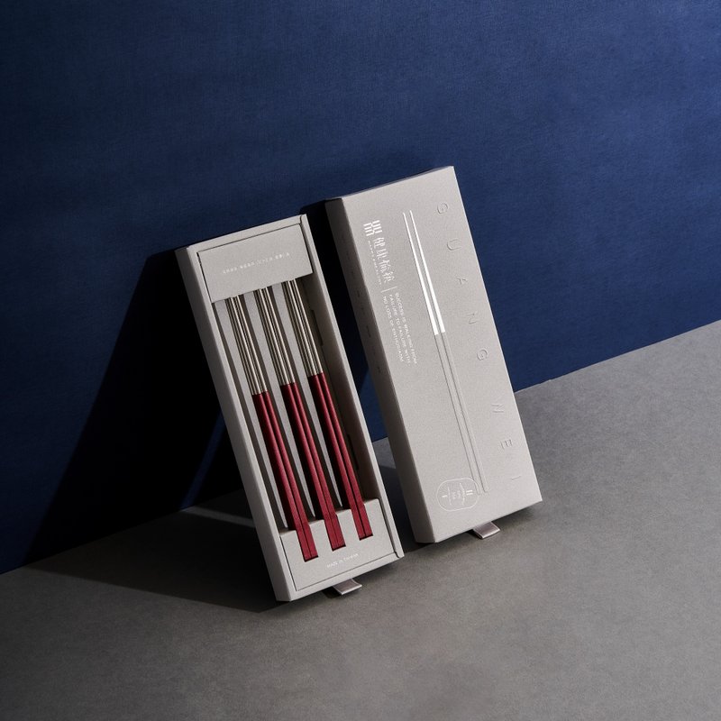 红色 长款6双入 礼盒+提袋 304不锈钢筷子 台湾制 - 筷子/筷架 - 不锈钢 红色