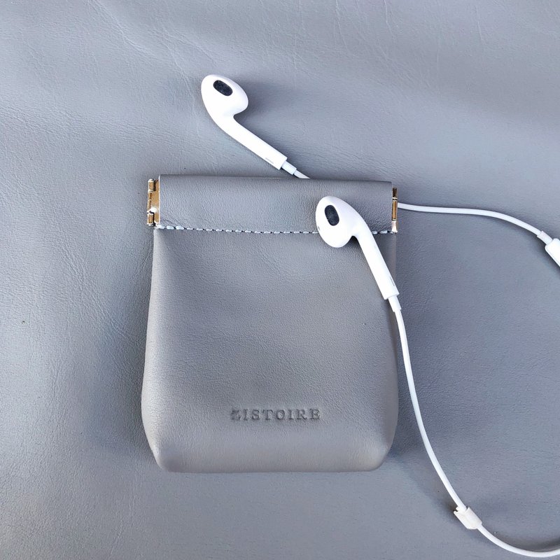 【Glamor】ZiBAG-037S/弹簧口金耳机包 / 霰灰色 - 零钱包 - 真皮 