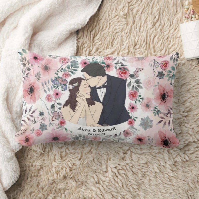 【结婚礼物】Pink Flower插画定制枕头套订制 送女朋友生日礼物 - 枕头/抱枕 - 聚酯纤维 粉红色