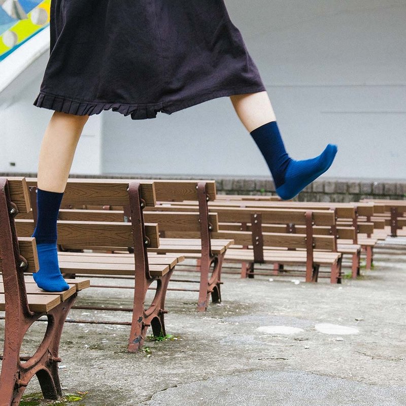 蘑菇Mogu / 袜子 / 蘑菇袜(12) - 蓝色拼接 - 袜子 - 棉．麻 蓝色
