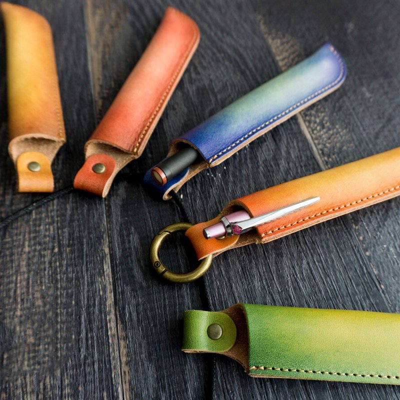 Pen Case Single Insert [Gradation Leather] Genuine Himeji Leather Men's HO06K - 铅笔盒/笔袋 - 真皮 橘色