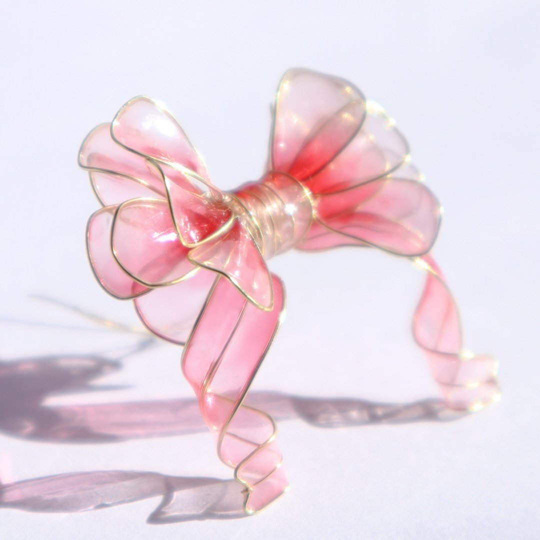 Ribbon Pony Hook Ribbon Pony Hook Hair Ornament Pink - 发饰 - 其他材质 粉红色