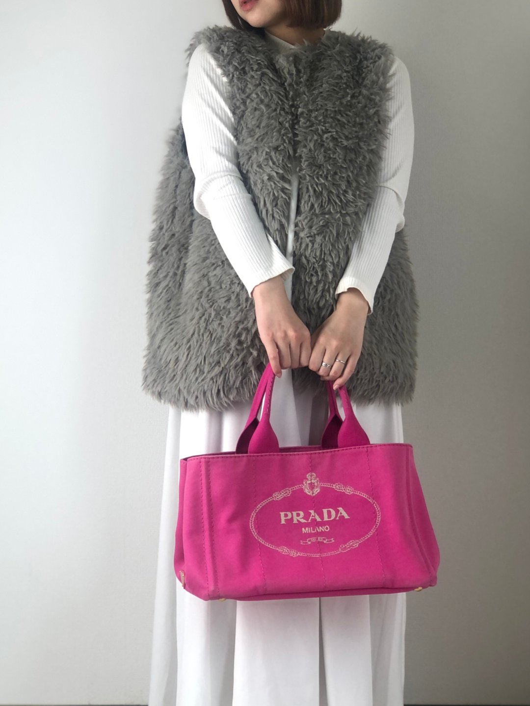 【日本直送，名牌二手包装】PRADA Canapa 手袋粉红Logo 帆布托特包 Vintage 复古 tutc24 - 手提包/手提袋 - 真皮 粉红色
