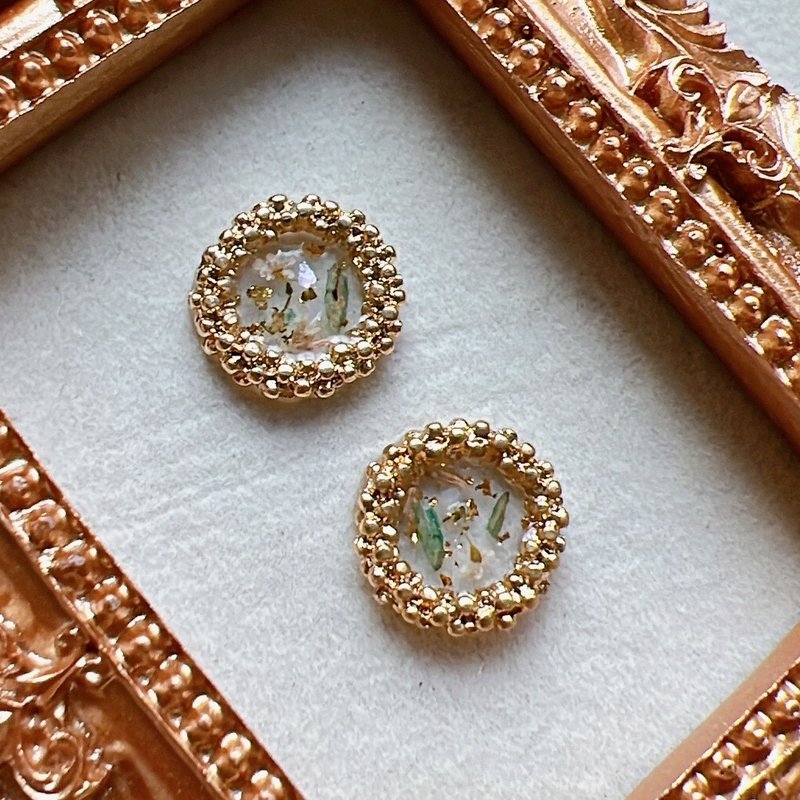 古典果实花圈钮扣耳环 - 耳环/耳夹 - 纯银 金色