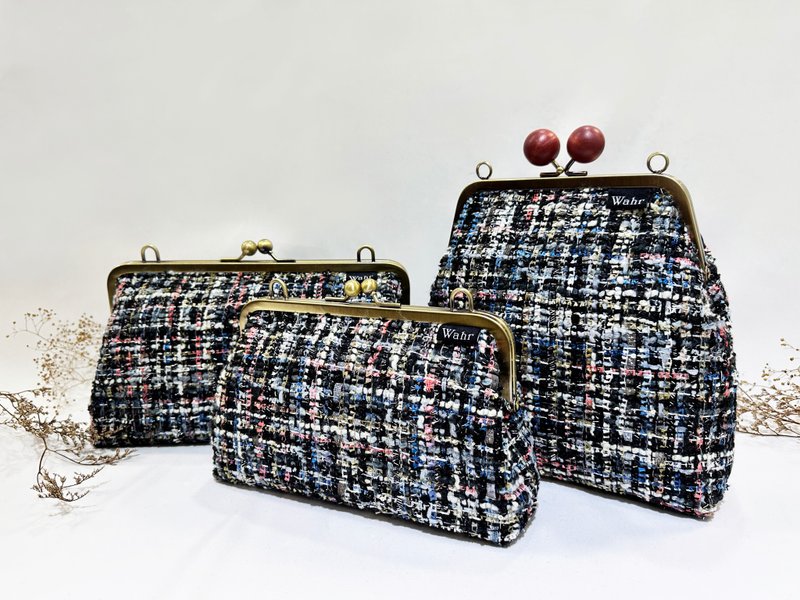 墨蓝缤纷编织 豆豆口金包 方型口金包 手拿包 手机包 肩背包 随身 - 侧背包/斜挎包 - 棉．麻 蓝色