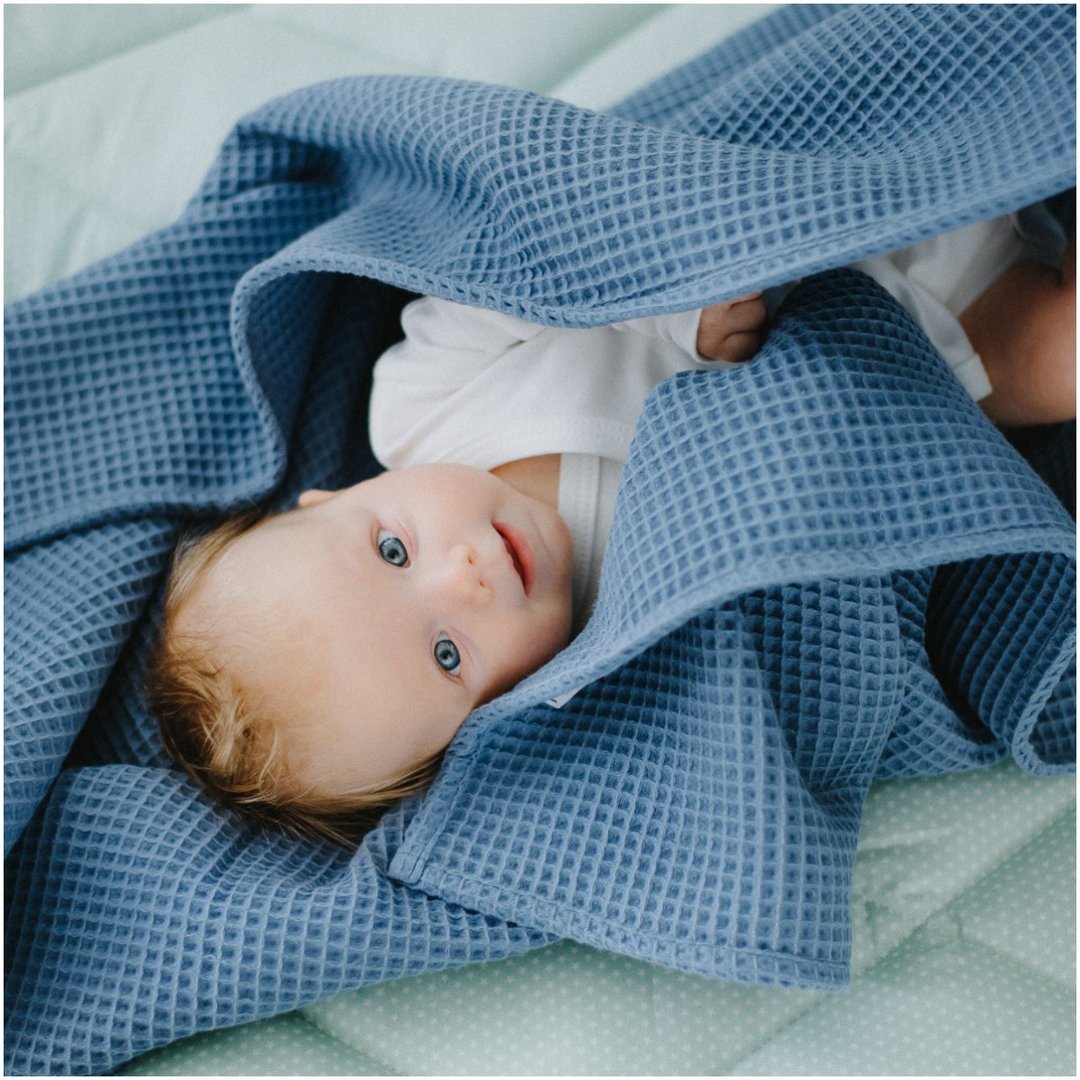Blue Waffle Baby Swaddle - 婴儿床上用品 - 棉 蓝色
