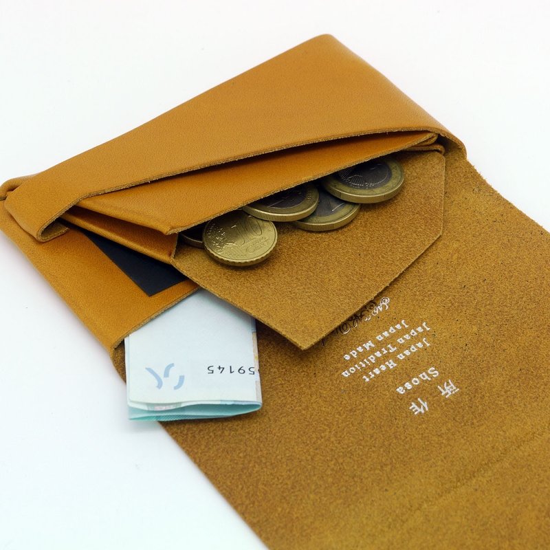 日本手工-所作Shosa 植鞣牛皮 零钱包 - 简约基本款/焦糖驼 - 零钱包 - 真皮 橘色