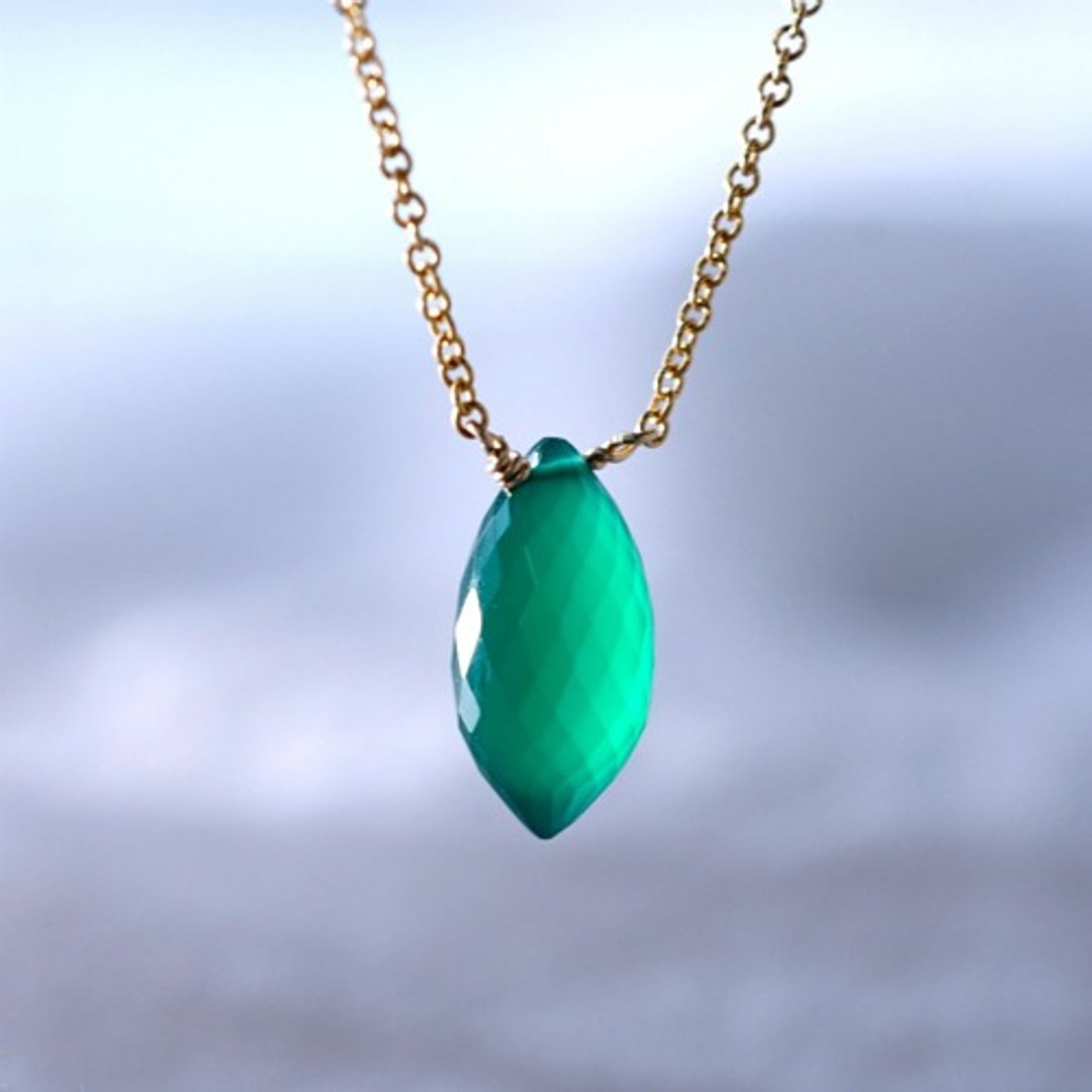 绿玛瑙（Green Onyx）Chandelier 车工项链 Jolanda - 项链 - 宝石 绿色