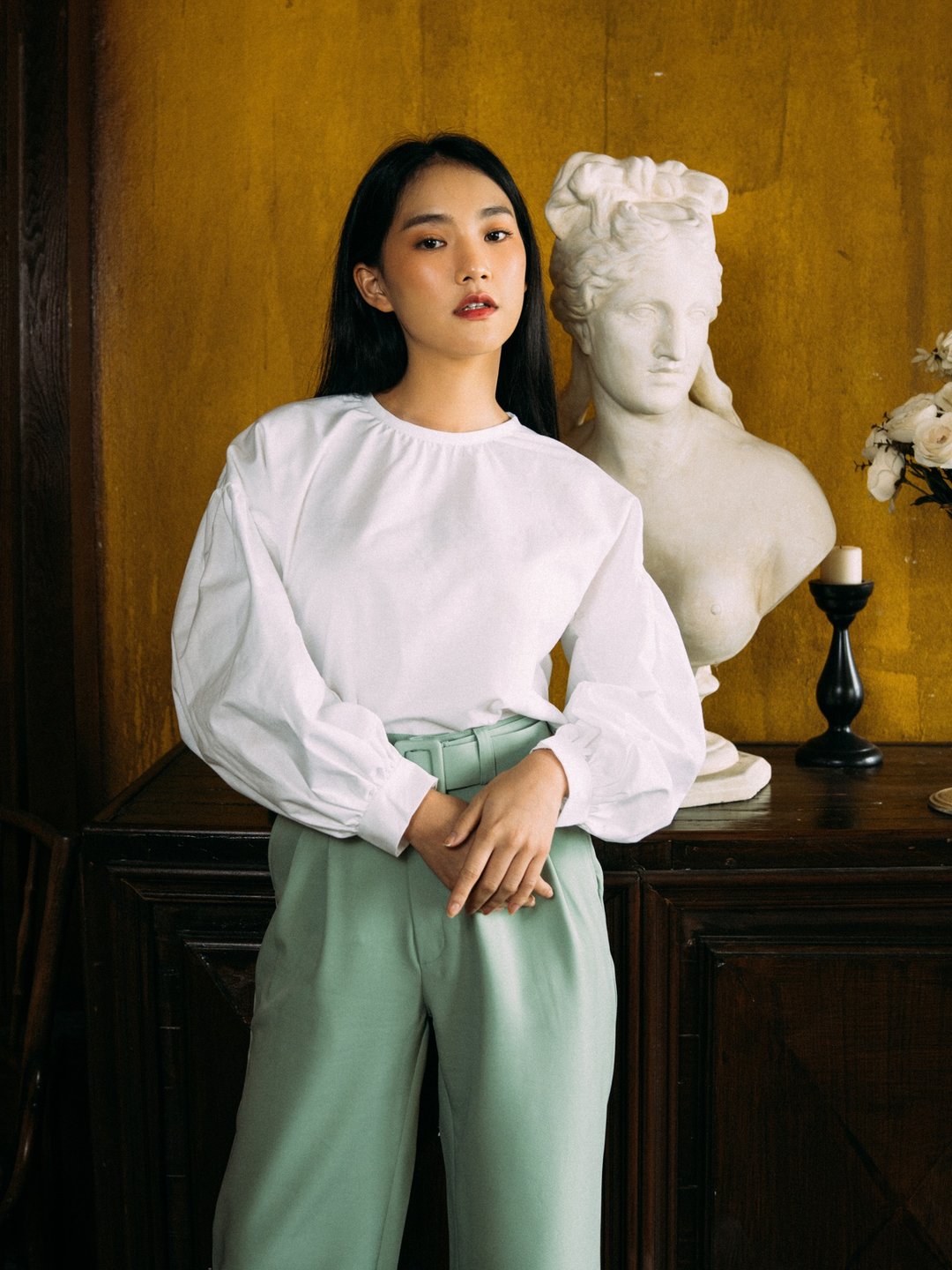WHITE BUBBLE SLEEVE BLOUSE - 女装上衣 - 棉 白色
