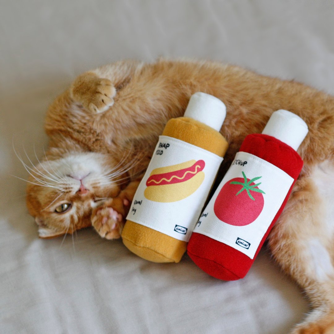 番茄酱 芥末酱 猫草包 猫玩具 可填充 重复用 - 玩具 - 聚酯纤维 多色