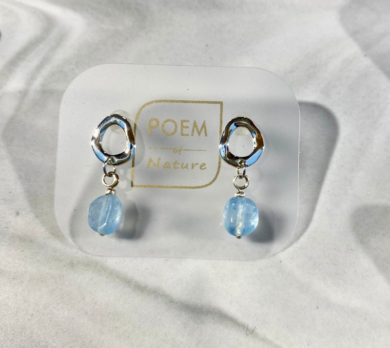 【圣诞饰品】海の涟漪耳环 海水蓝宝原矿石 - 耳环/耳夹 - 宝石 蓝色