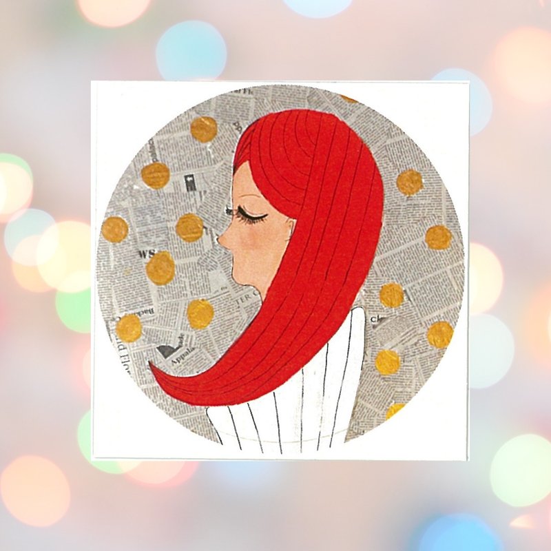 002. 艺术贴纸--戴蓝色贝雷帽的女孩 - 贴纸 - 纸 红色