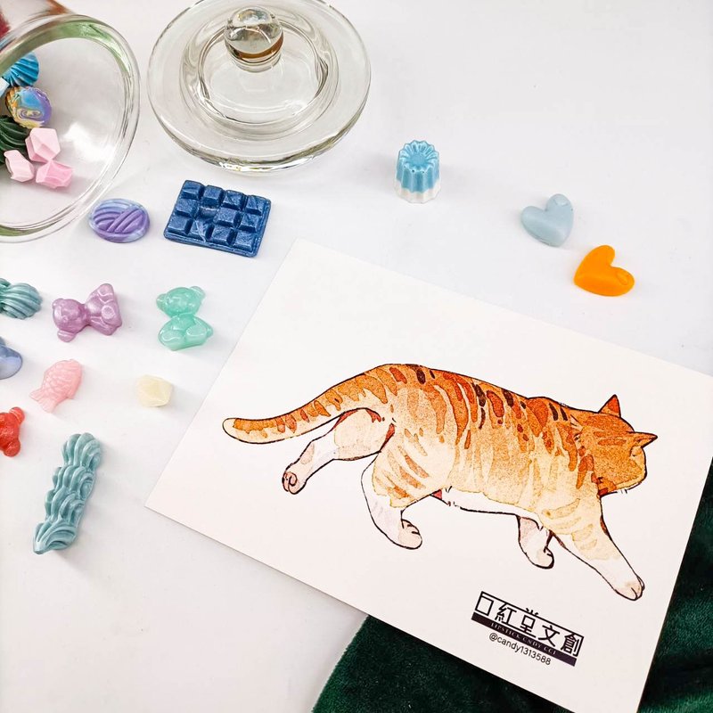 KR474_口紅堂明信片_橘貓11_candy1313588 postcard - 卡片/明信片 - 纸 多色