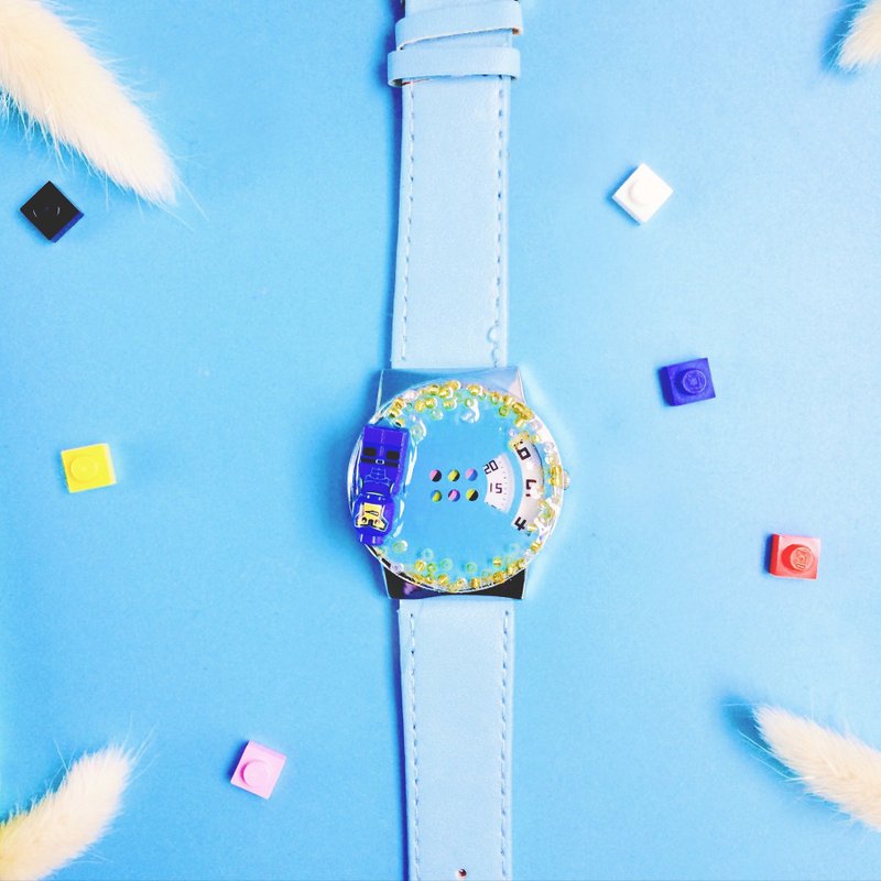 积木手表系列 • 手工 特别 限量 积木 可爱 乐高小人 蓝色  童趣 - 女表 - 其他金属 蓝色