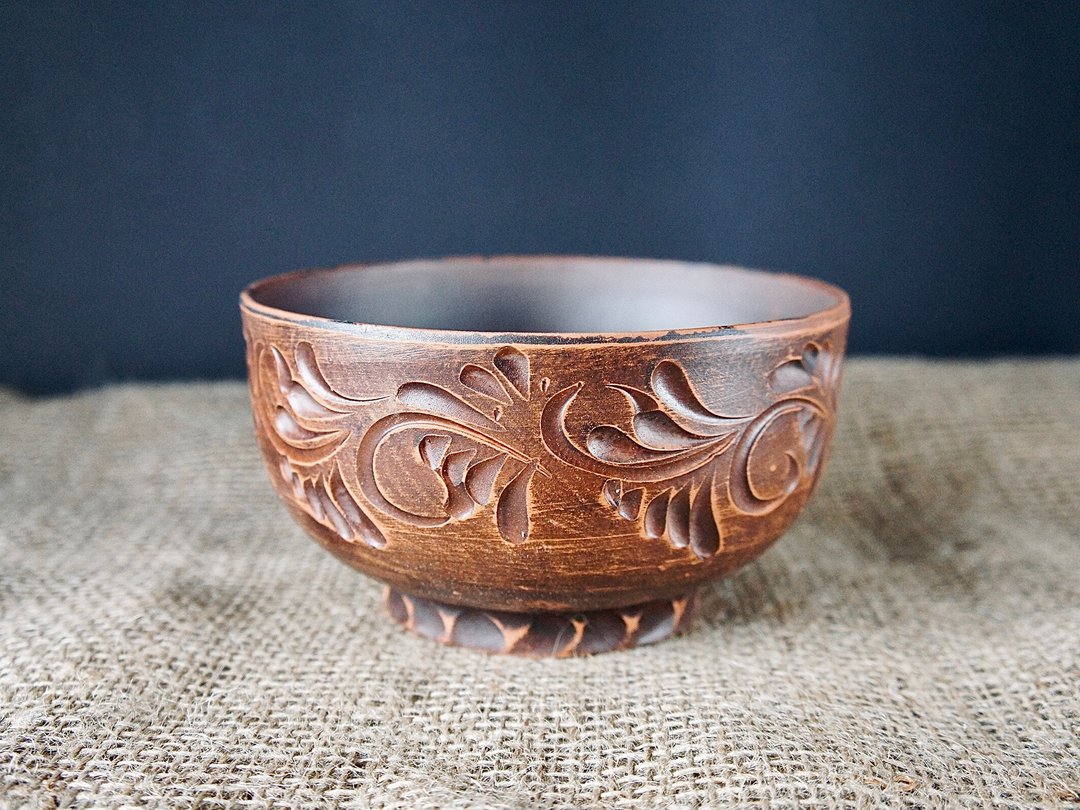 Pottery Deep Bowl 0.7L  Handcrafted Clay Dinner Plate Unglazed Ceramic Bowl - 碗 - 陶 咖啡色