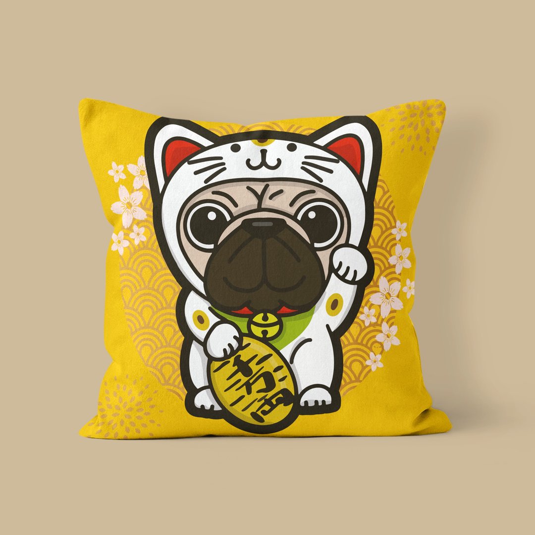 新春双面巴哥米克咕𠱸套 招财Pug - 枕头/抱枕 - 棉 多色