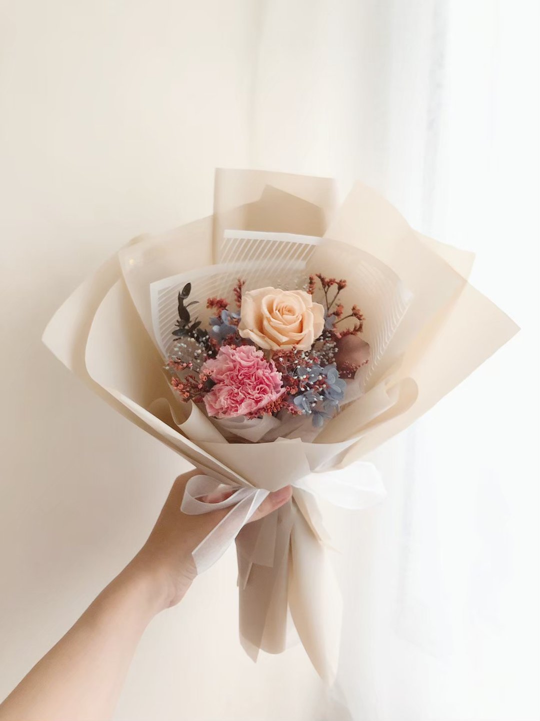 永生花 永生玫瑰花 康乃馨花束 母亲节礼物 永生花束 情人节花束 - 干燥花/捧花 - 植物．花 粉红色