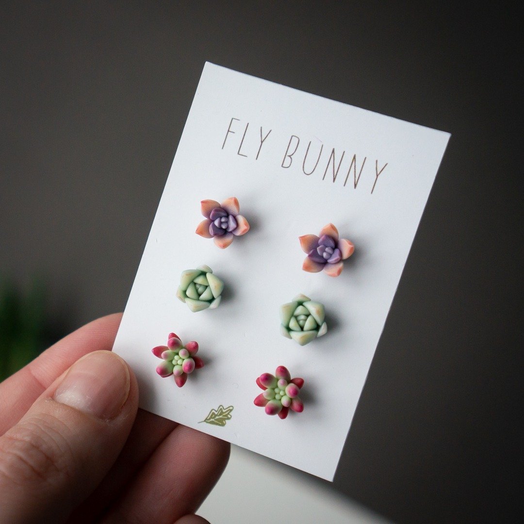 Red &amp; purple Stud earrings set - 耳环/耳夹 - 其他材质 紫色