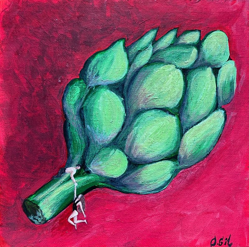 朝鲜蓟艺术//布面丙烯//45x45cm//食品绘画//原创艺术 免运费。 - 海报/装饰画/版画 - 压克力 多色