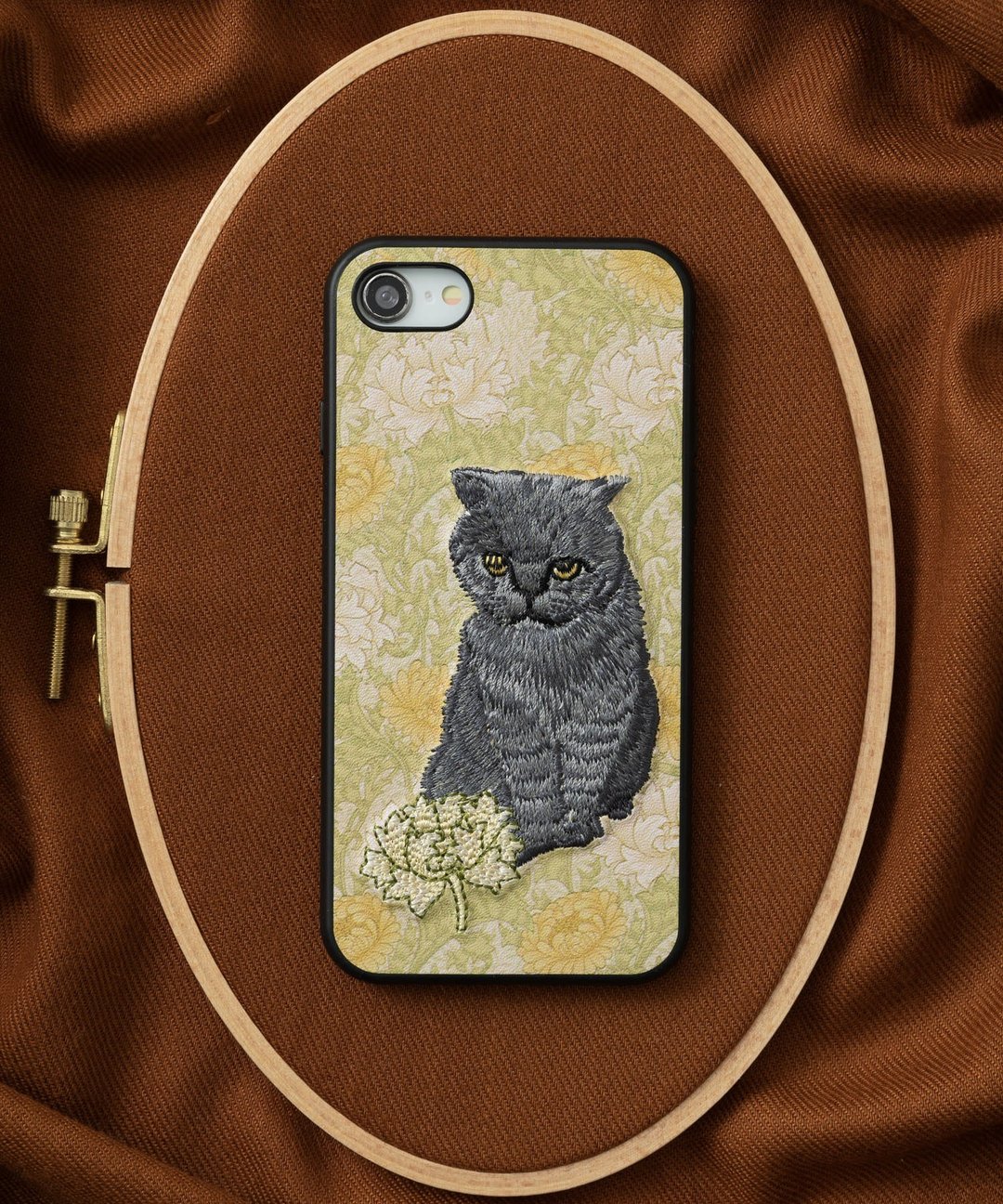 3D 刺绣智慧型手机保护壳 iPhone14 PU 皮革 William Morris 猫动物 05:NAG1358 - 手机壳/手机套 - 塑料 多色