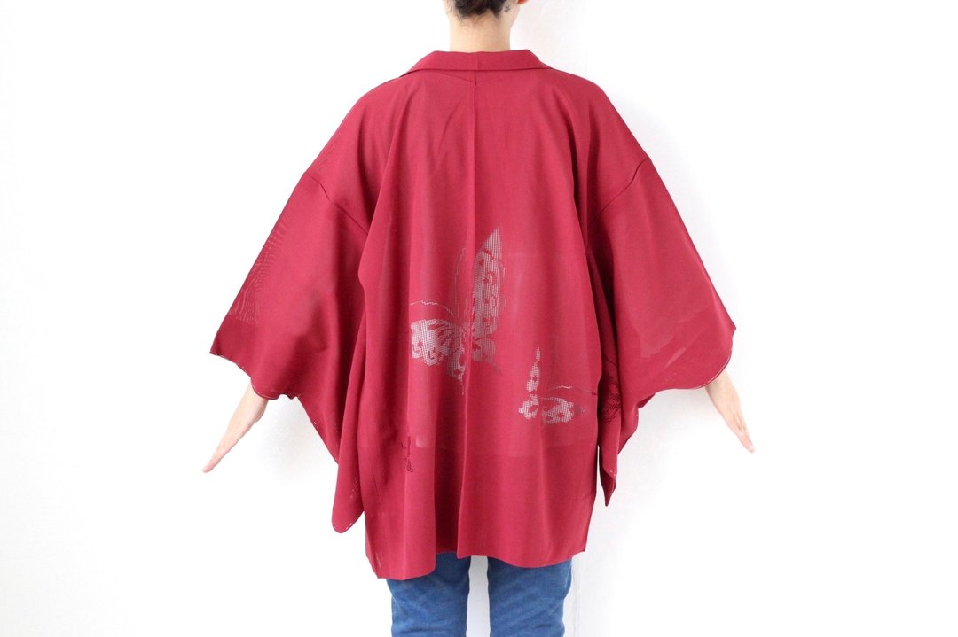 夏日和服, 蝴蝶和服, 和服外套, 日式时尚, 卡哇伊 /3896 - 女装休闲/机能外套 - 聚酯纤维 红色