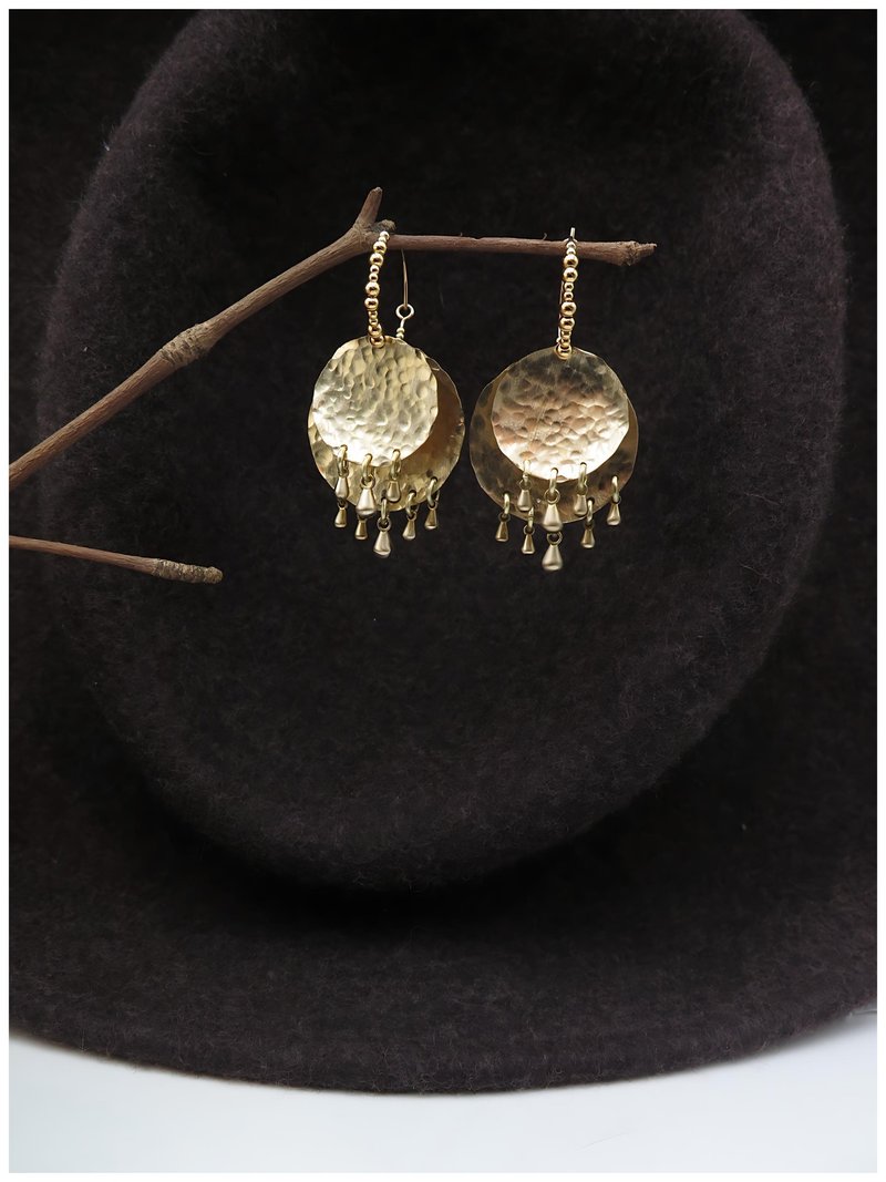 COLE COOL半圆质感黄铜波希米亚风耳圈耳环 - 耳环/耳夹 - 贵金属 金色