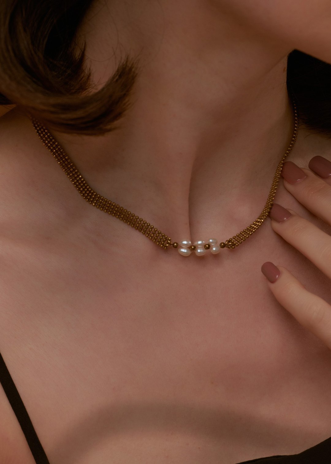 Entwine - 织 项链 Weave necklace - 项链 - 珍珠 金色