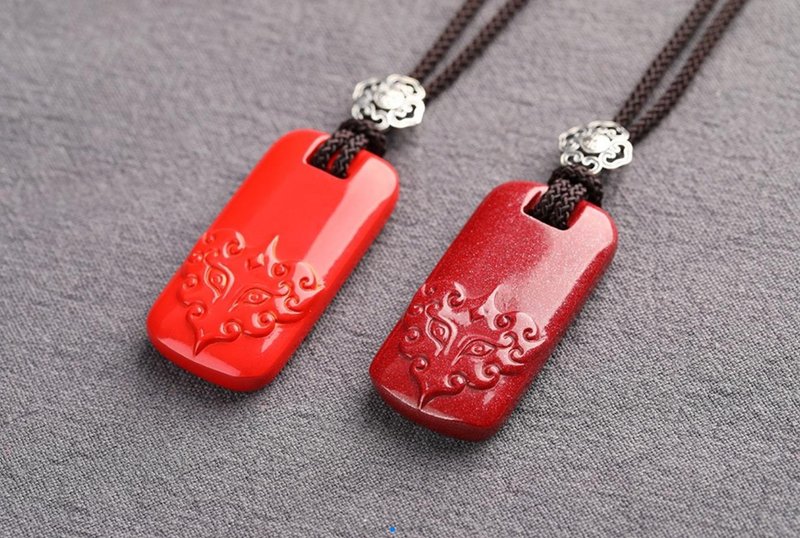 天然原矿朱砂精品红砂 紫金砂饕餮吊坠 辟邪保平安 精品原创 - 项链 - 宝石 