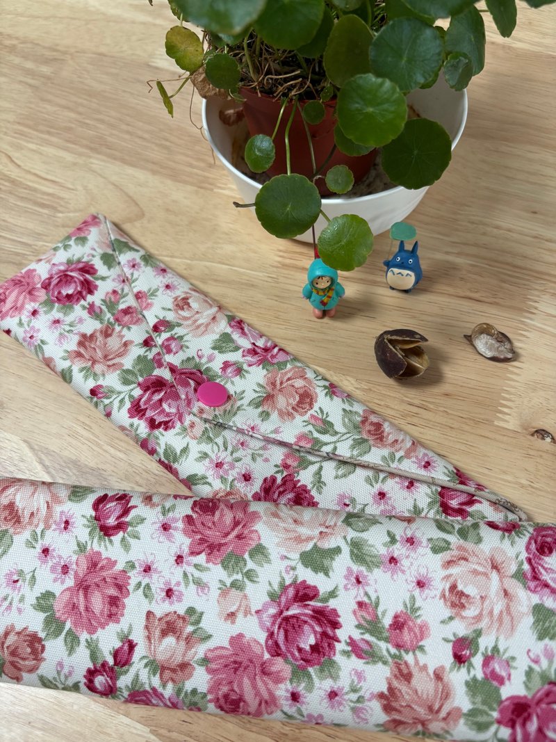 文青风环保纯棉筷袋 古典玫瑰园 原麻米白 质感原胚 美满 优质 - 收纳用品 - 棉．麻 粉红色