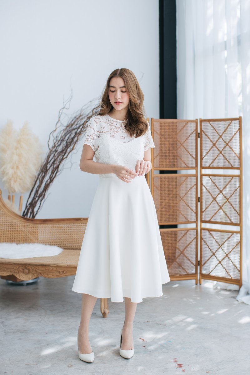 White lace Dress Crop Lace and Dress Wedding Dress Sweet Vintage Wedding Gown - 洋装/连衣裙 - 聚酯纤维 白色