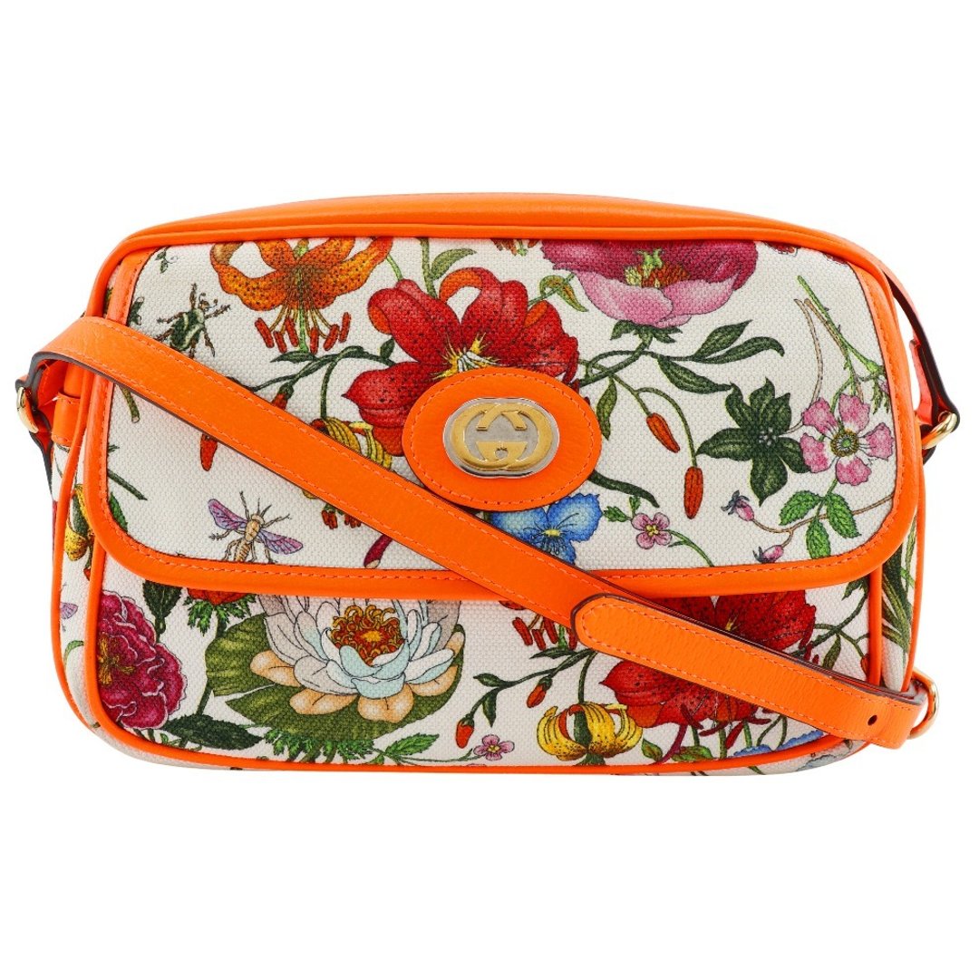 【日本直送】Gucci GUCCI GG Flora 肩背包 花卉图案 550147 帆布 × 皮革 橘色 花朵 女款【二手】 - 侧背包/斜挎包 - 棉 橘色