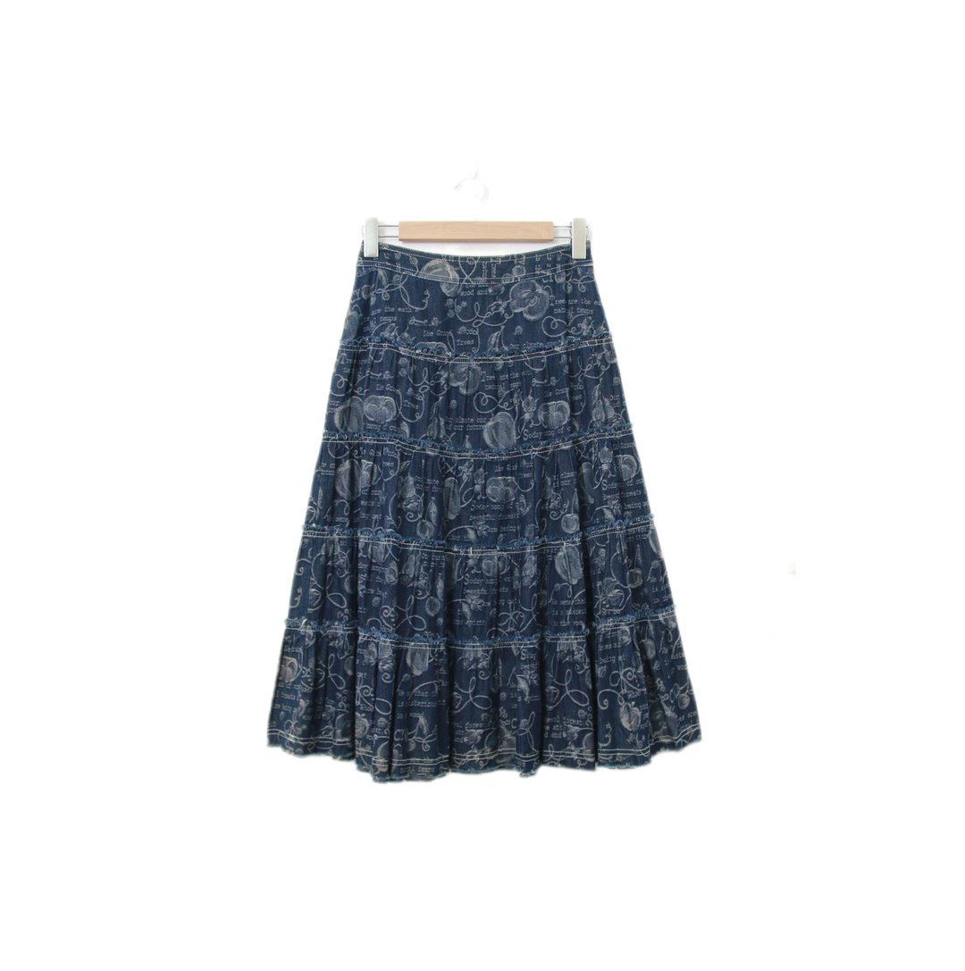 Back to Green-复古长裙 丹宁 图腾 M-29//vintage skirt - 裙子 - 棉 
