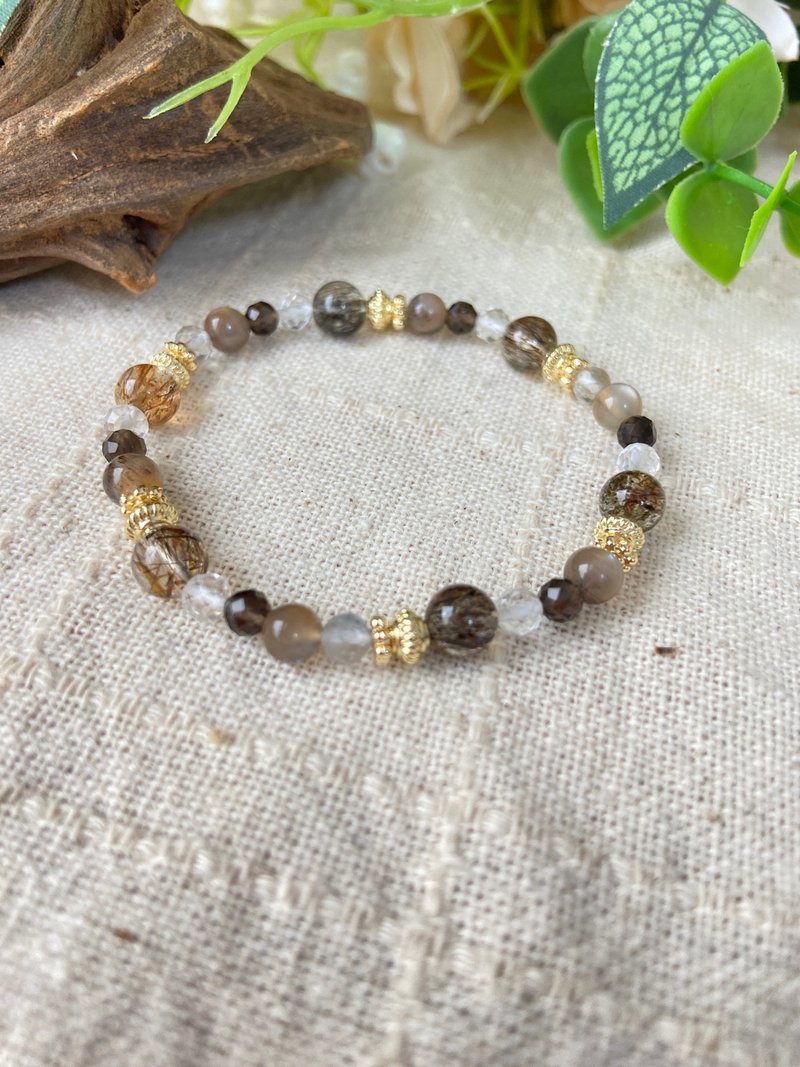 避邪挡秽。解忧。招财。黑金超七/黑太阳/白水晶/茶晶/黑发晶 - 手链/手环 - 水晶 黑色