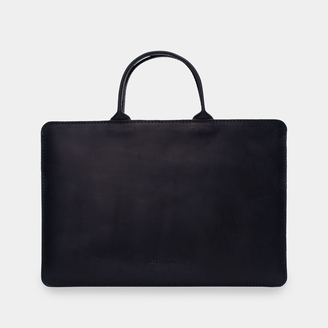 手工黑色皮革笔记本电脑保护套 – 时尚的 MacBook 便携包 - 电脑包 - 真皮 黑色