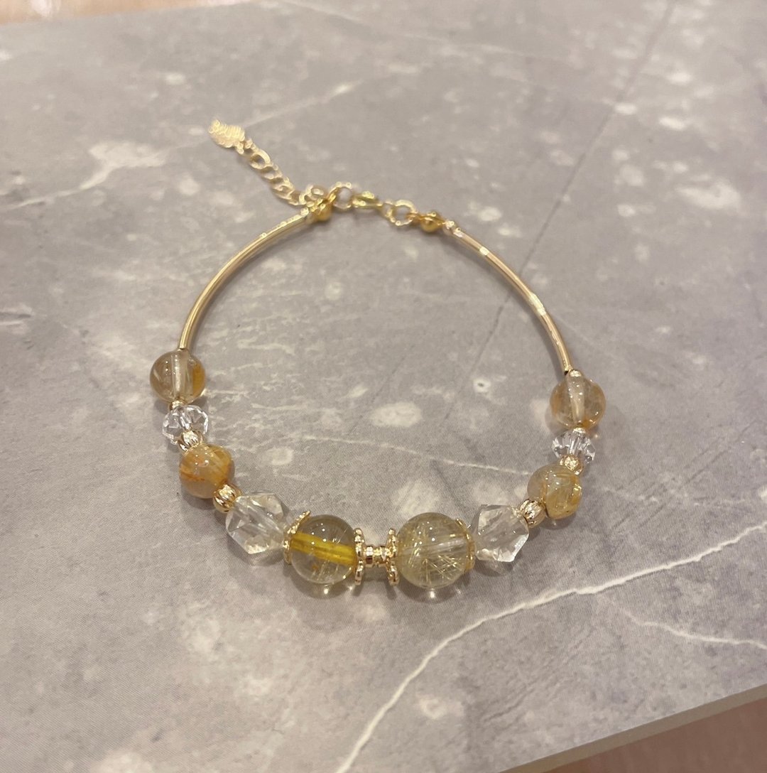 艾莉儿手作//主财偏财健康防小人/黄水晶/钛晶/白水晶14K保色手链 - 手链/手环 - 其他金属 白色