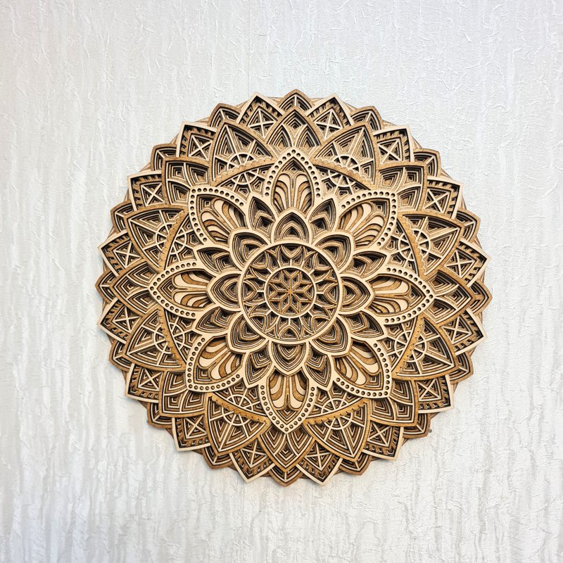 曼陀罗墙饰精神装饰 3d 多层花木莲花瑜伽脉轮 - 墙贴/壁贴 - 木头 咖啡色