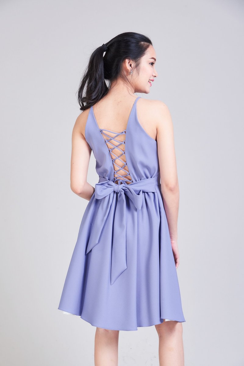 Purple Dress Crisscross Dress Short Purple Party Dress Swing Skirt Summer Dress - 洋装/连衣裙 - 聚酯纤维 紫色