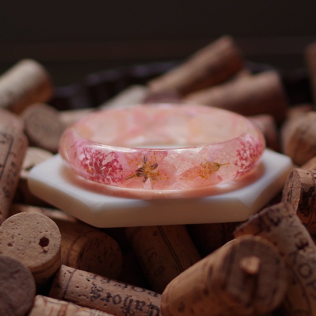 花说 /  樱花季末限时优惠 / 环游全日美樱百态系列 / 日本冈山県深山桜・樱花手镯 / 干燥花永生花 / - 手链/手环 - 植物．花 粉红色