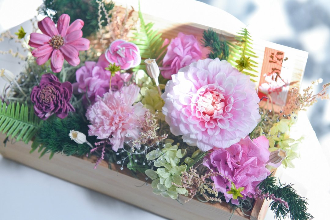 花艺课程 新春桃喜人蔘花盒│Dahlia Flower Box - 植栽 - 植物．花 