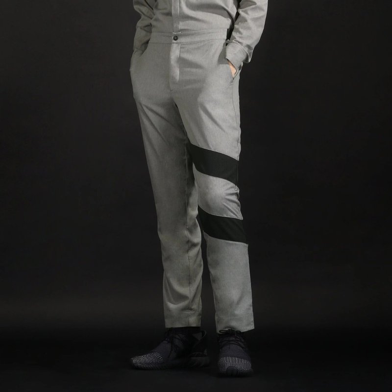 斜条造型西装裤 - 男士长裤 - 聚酯纤维 灰色