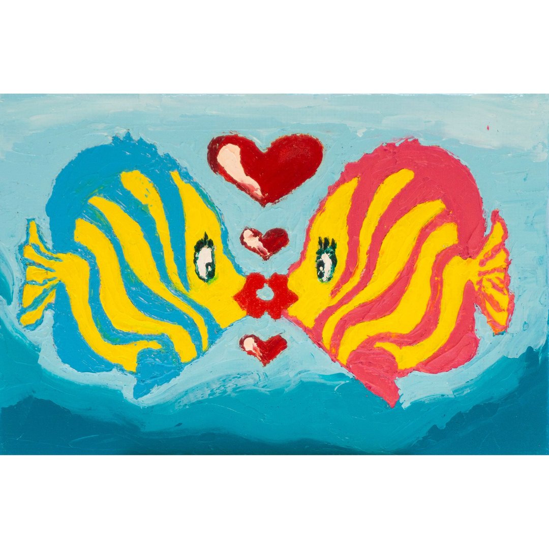 Fish Painting Japanese Carp Original Art Wall Art Fish Koi Artwork Small Coastal - 海报/装饰画/版画 - 其他材质 蓝色