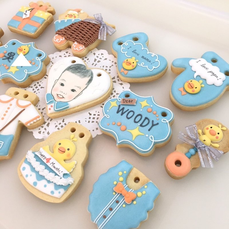 蓝色软绵绵云朵小鸡收涎饼干 12+1片(可定制宝宝头像) - 手工饼干 - 新鲜食材 蓝色